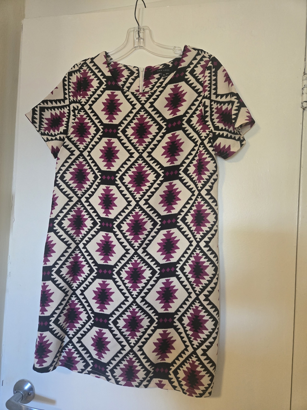 New Look Purple Black Cream Patterned Women's Dress